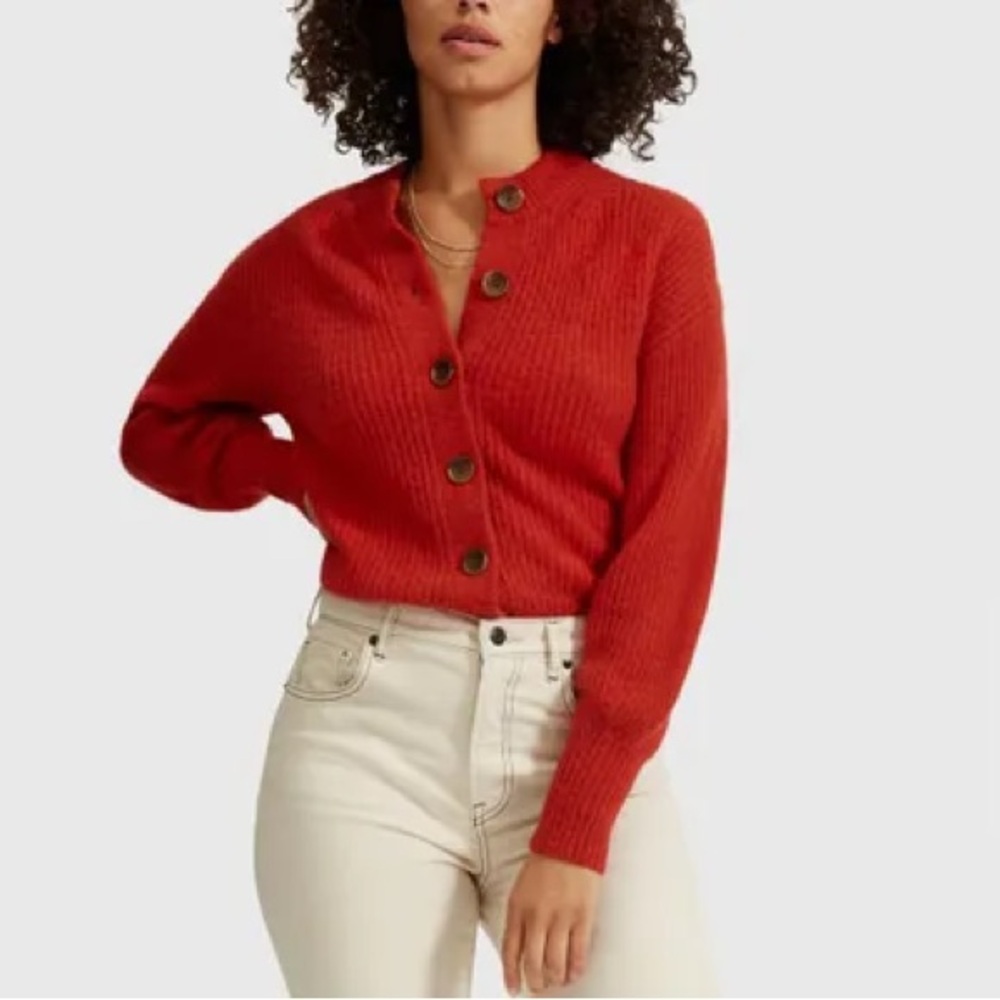 Everlane Red Cropped Cardigan Sweater